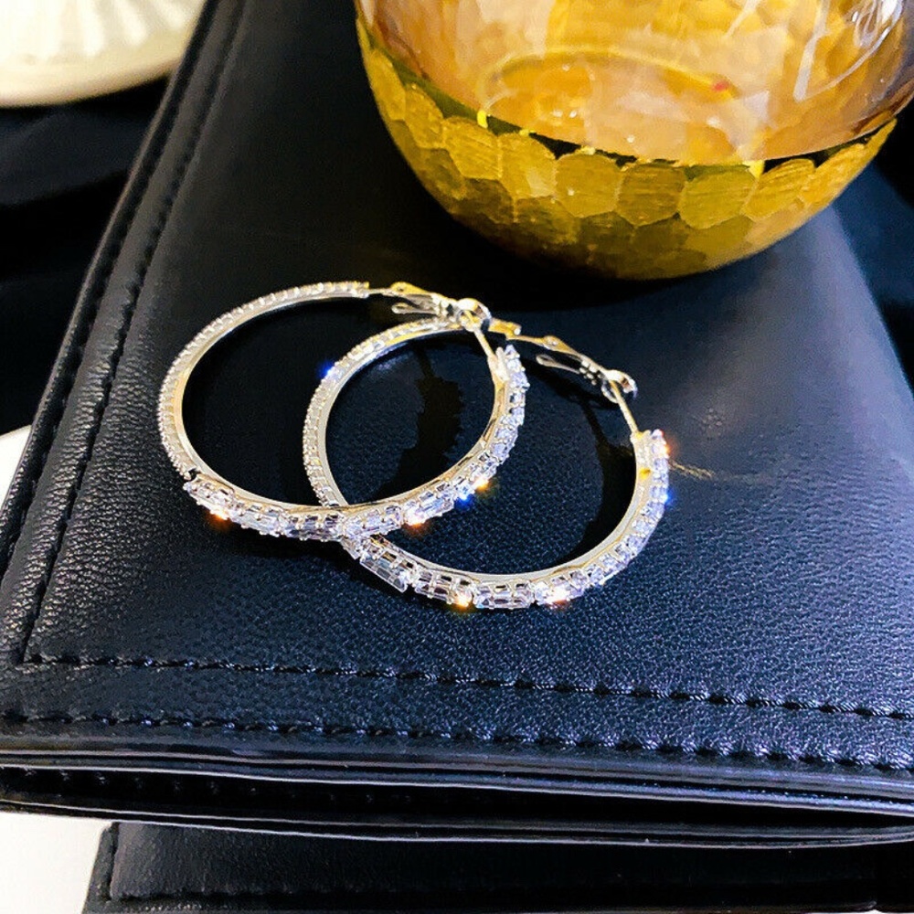White Sapphire CZ Diamonds Silver Hoops Sparklers - Picture 2 of 6